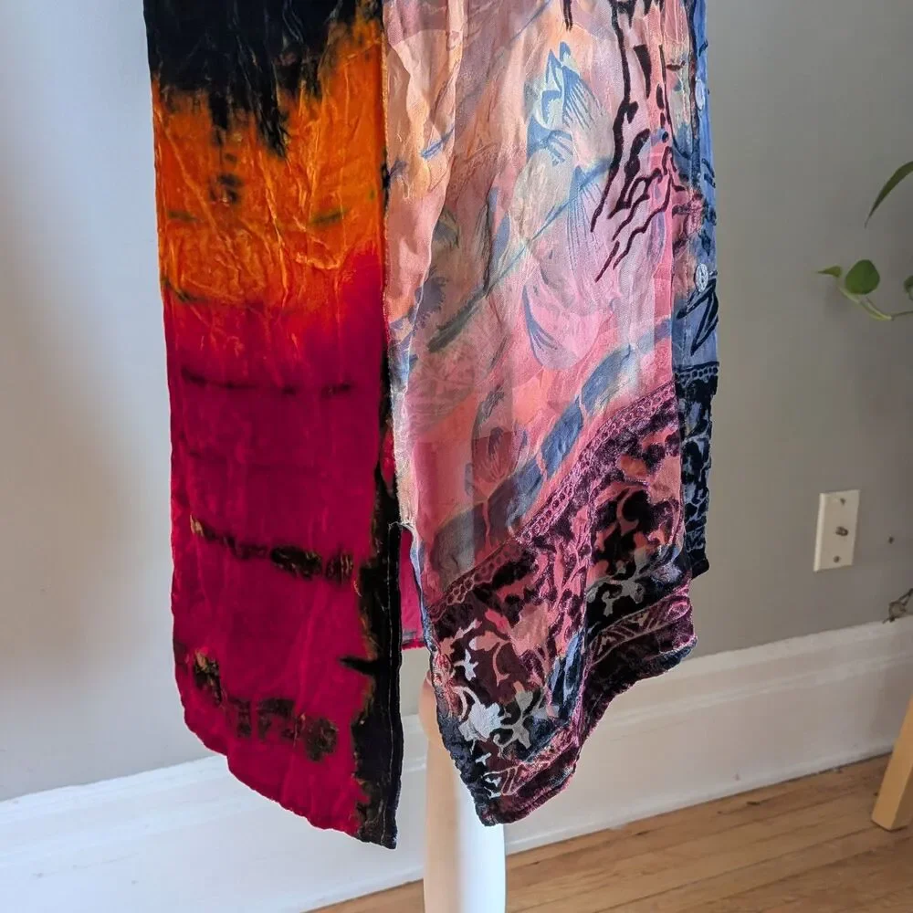 Vintage Y2K Citron Velvet Burnout Top Button Front Tie Dye Whimsygoth Size XL